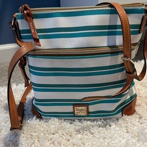 Dooney & Bourke Teal and White Striped Crossbody Bag